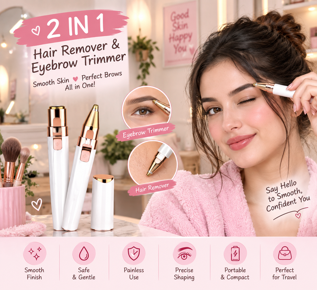 Painless Lip Hair Removel 2 in 1 Hair Removing white Eyebrow Trimmer 2 in 1 painless Eyebrow trimmer and Facial Hair removel 2 in 1 jari flawless and Epilator, Lips Hair Removel, Nose  Hair Removal for women Rechargeable Trimmer with Light and USB