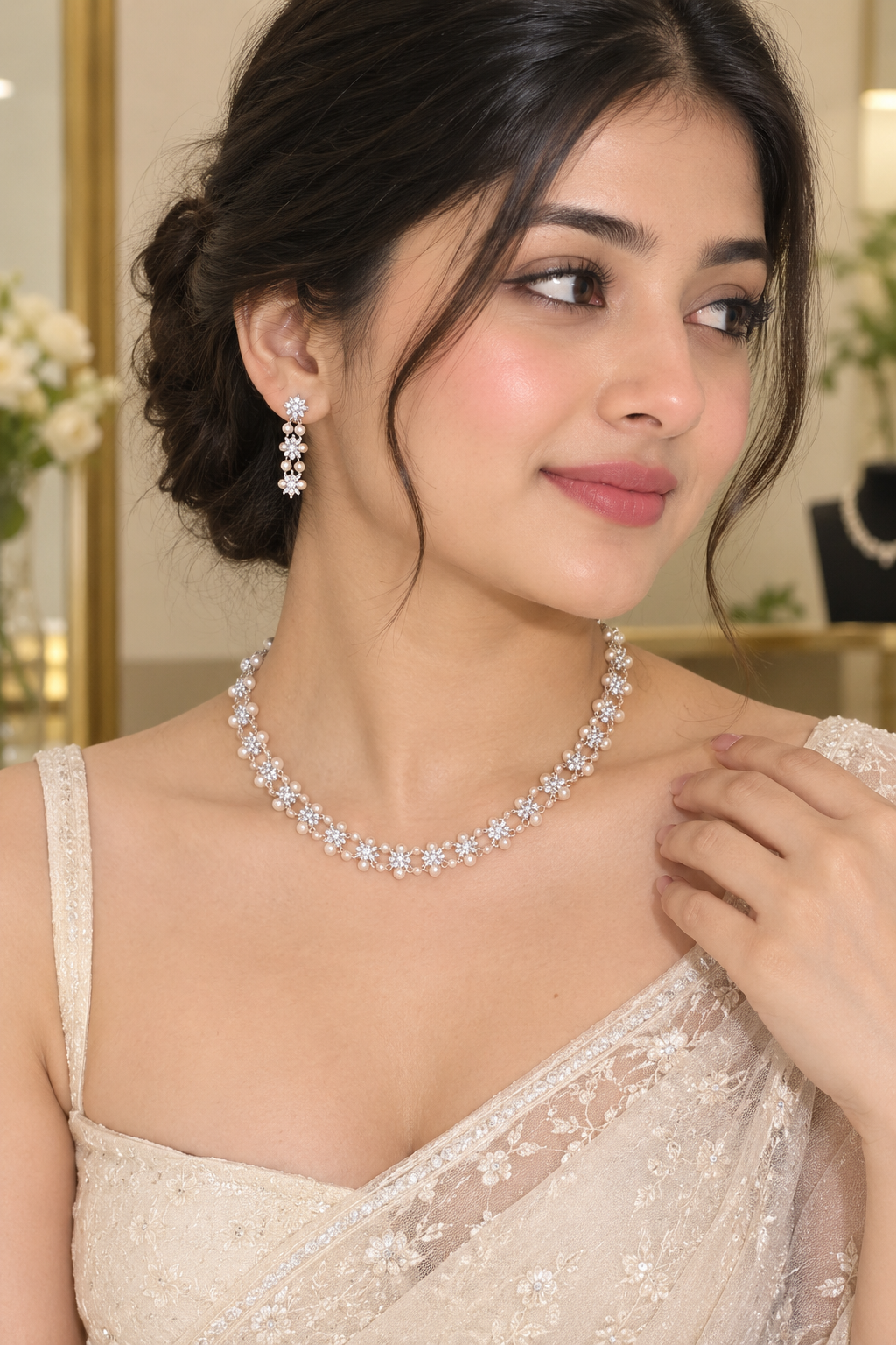 Statement Floral AD Stone Choker Jewelry For Women Elegant Korean Style Design