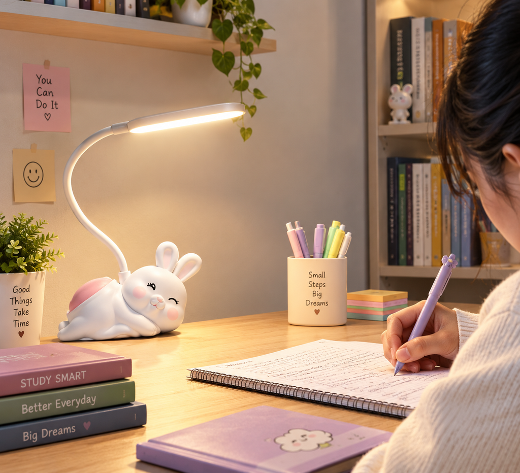 GEETA TRADERS Cute Bunny LED Rabbit Study Lamp with Night Light on Butt - Perfect for Kids!