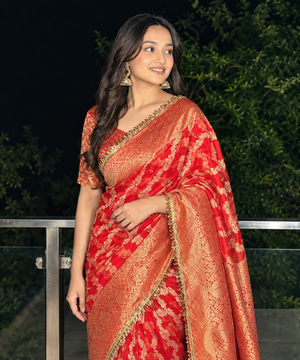 Banarasi Organza Silk Saree for Women with Latest Trending Ghungroo Embellishment, Designer Lace Border, Traditional Ethnic Pattern, Beautiful Party Wear Collection, Wedding Guest Outfit, Festive Celebration and Traditional Occasion Saree