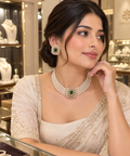 BRASS GOLD-PLATED WHITE & CRYSTAL NECKLACE CHOKER SET FOR WOMEN&GIRL