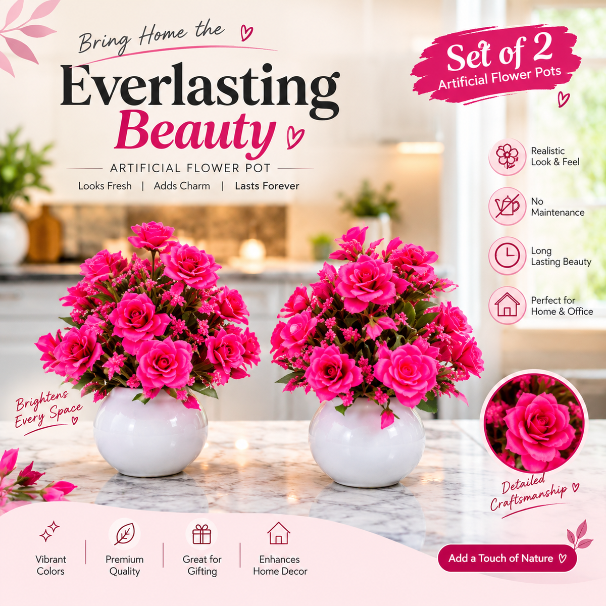 STYLISH PINK FLOWER FOR HOME, KITCHEN AND OFFICE DECORATION, HOME DECOR,OFFICE DECORATION , INTERIOR DECOR, GIFT ITEM, ARTIFICIAL PLANT, ATTRACTIVE FLOWER
