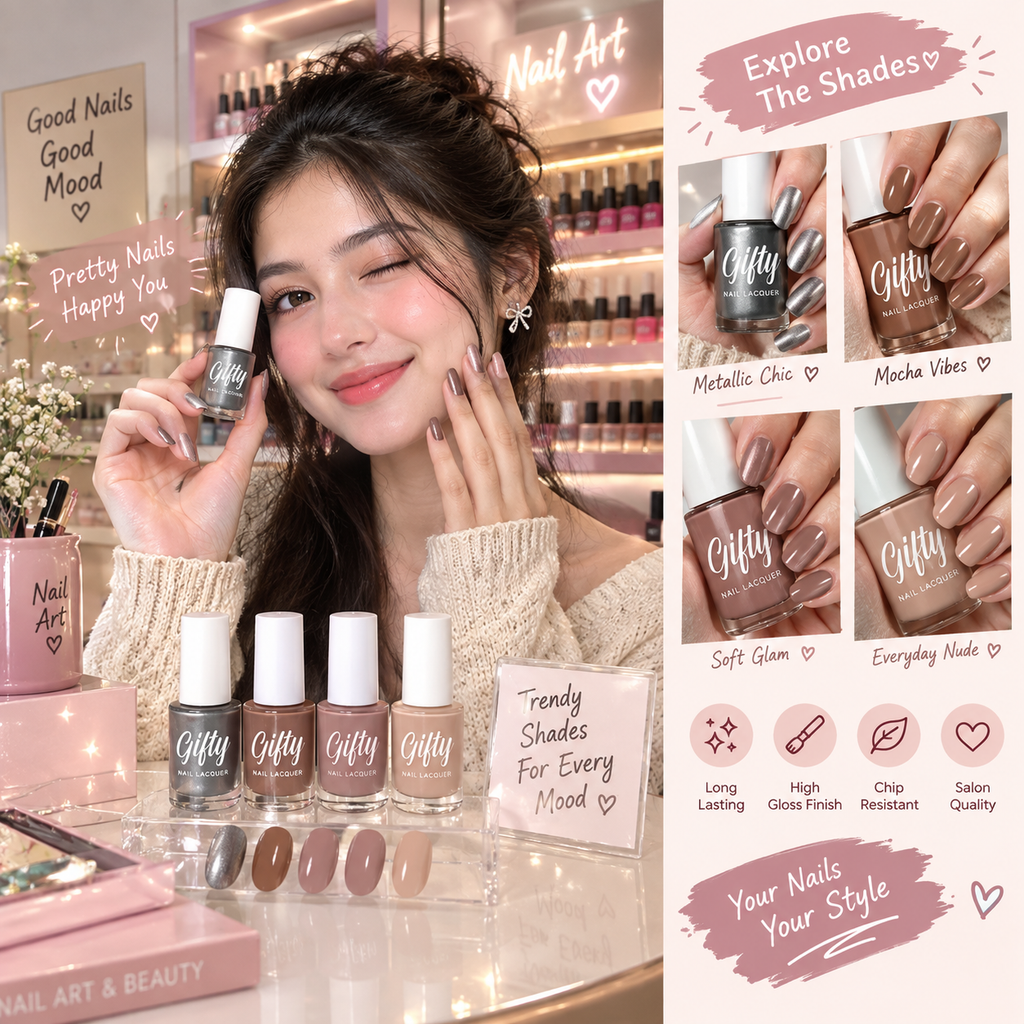 GIFTY Nail Polish Set| Long Stay, Quick Dry Nail Paint Combo (Pack of 4)