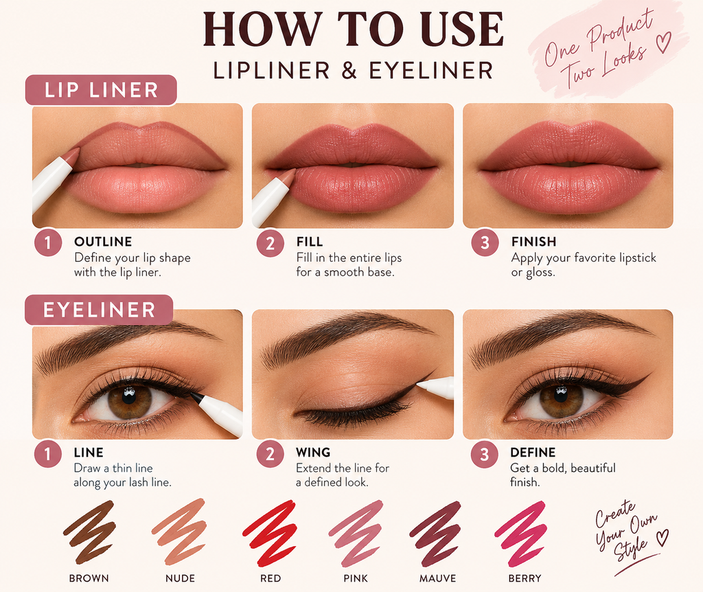 6 Pcs Multicolor Lipliner & Eyeliner Set