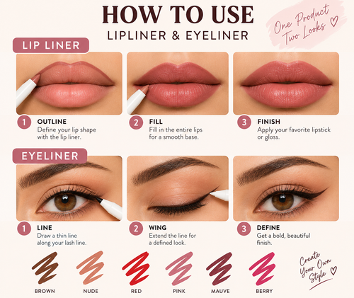6 Pcs Multicolor Lipliner & Eyeliner Set