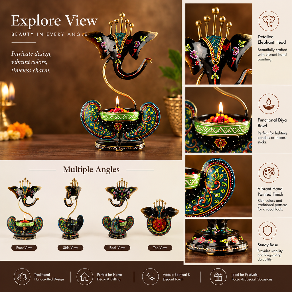 Shubh Labh Edition Ganesha Diya Stand – 100% Handmade Iron Decor