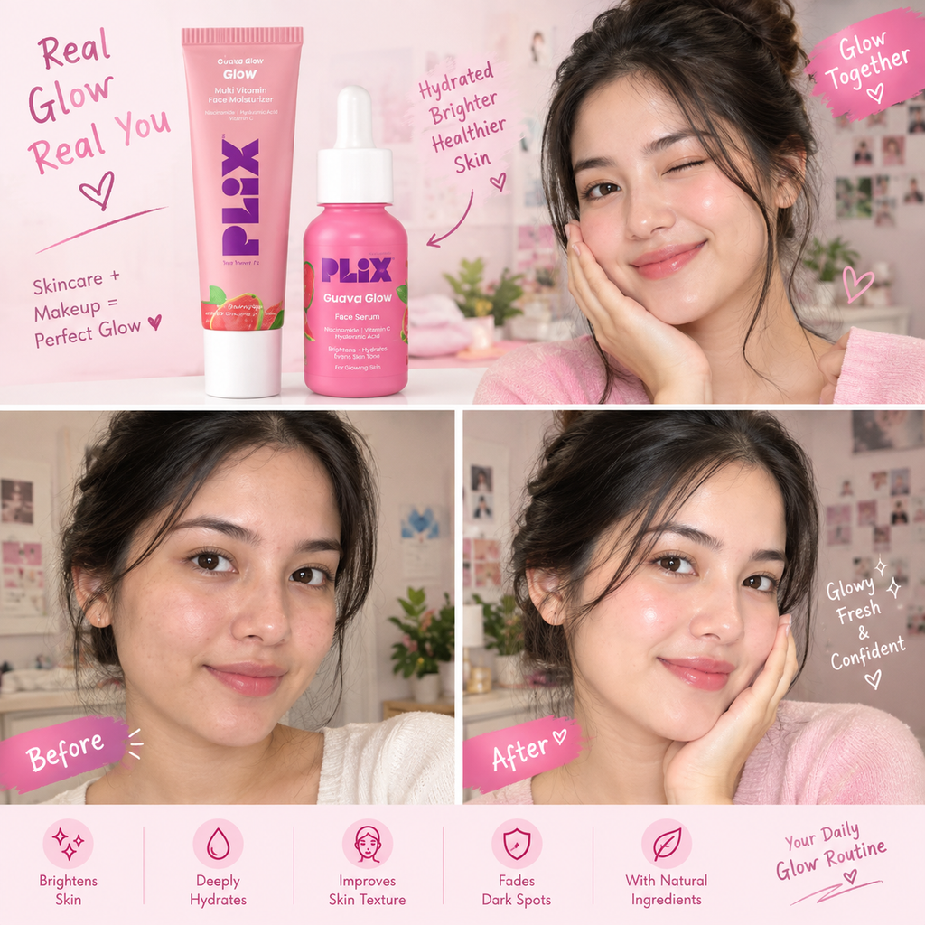 PLIX - Guava Glow Regime with 10% Vitamin C Face Mini Serum (10ml) & Juicy Mini Cleanser | For Dark Spot Corrections and Brighter Complexion | (20 ml) (Pack of 2)