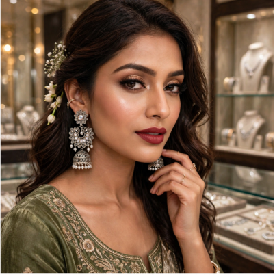 Combo of 4 Pair New Latest Design Drop & Dangles Hoop Jhumki Oxidised Silver Earrings for women/girls