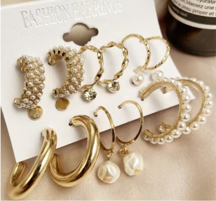 Vembley Combo Of 9 Pair Stunning Gold Plated Pearl Hoop , Drop, Tiny and Studs Earrings for Women & Girls