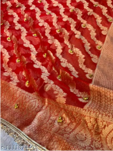 Banarasi Organza Silk Saree for Women with Latest Trending Ghungroo Embellishment, Designer Lace Border, Traditional Ethnic Pattern, Beautiful Party Wear Collection, Wedding Guest Outfit, Festive Celebration and Traditional Occasion Saree