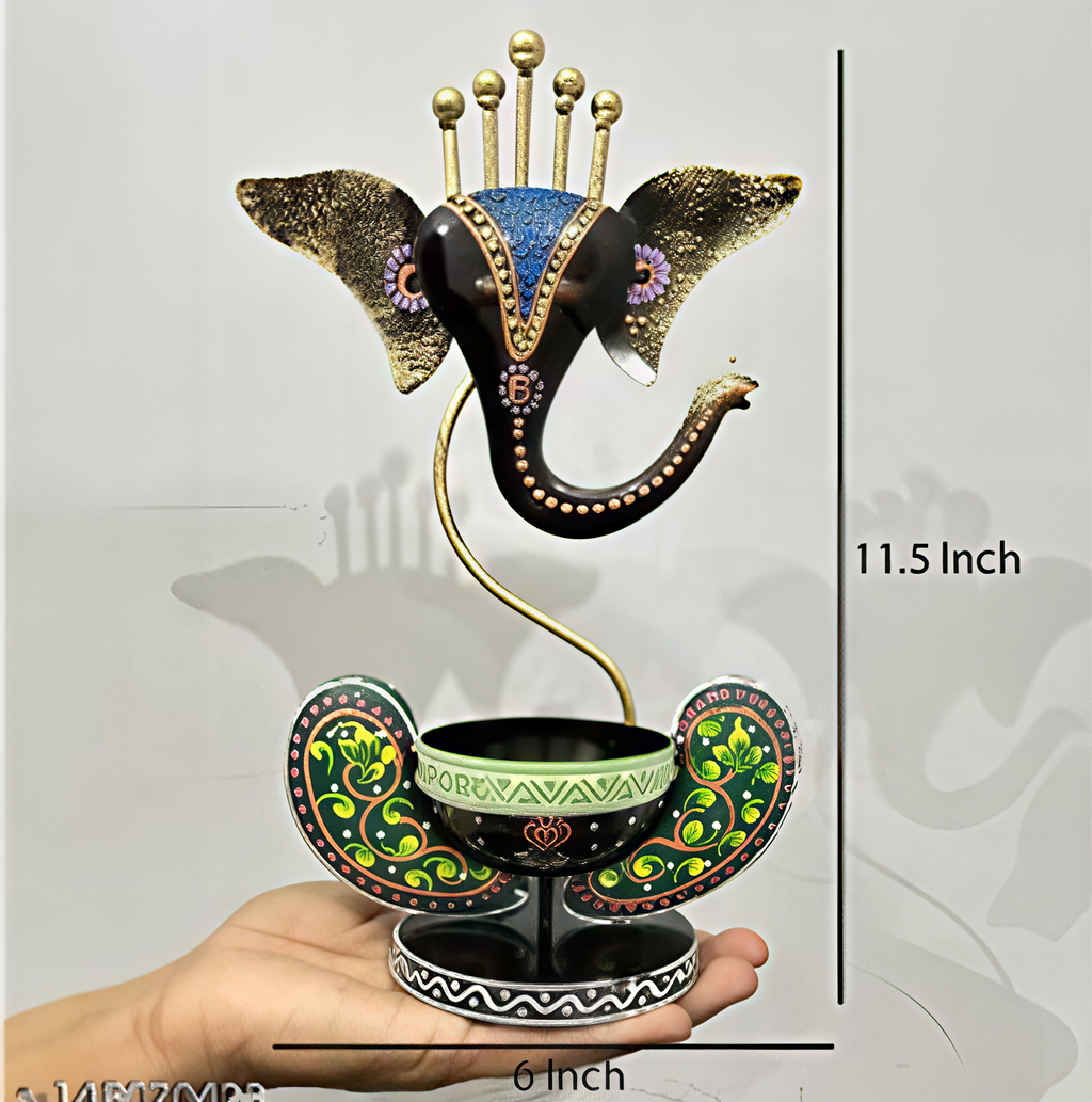 Shubh Labh Edition Ganesha Diya Stand – 100% Handmade Iron Decor