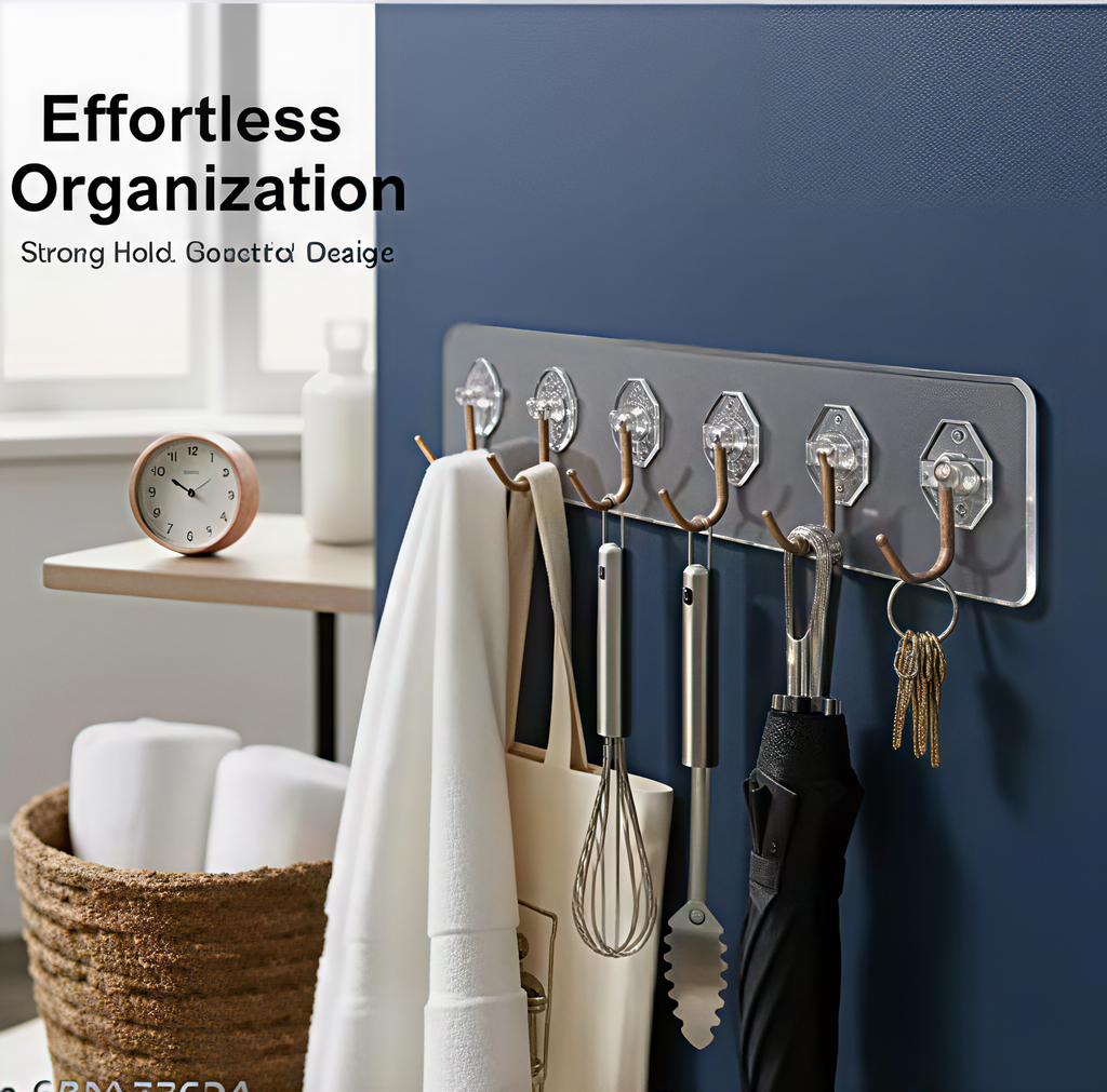 3 PCS Self Adhesive Wall Hooks for Kitchen Organizer Hook for Wall Without Drilling for Home Kitchen Bathroom Bedroom Keys Bag Towels - 6 Stainless Steel Hook with plastic Strip
