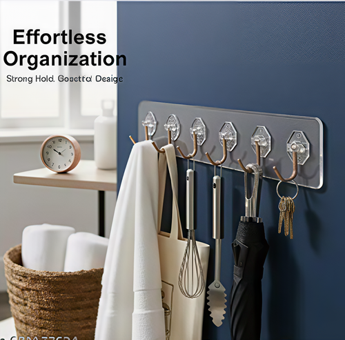 3 PCS Self Adhesive Wall Hooks for Kitchen Organizer Hook for Wall Without Drilling for Home Kitchen Bathroom Bedroom Keys Bag Towels - 6 Stainless Steel Hook with plastic Strip