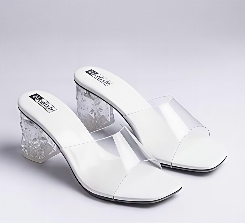 Stylish White Block Heel Slip-On Mules for Women | Clear Strap Casual & Party Heels