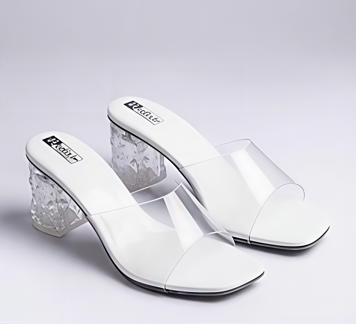 Stylish White Block Heel Slip-On Mules for Women | Clear Strap Casual & Party Heels