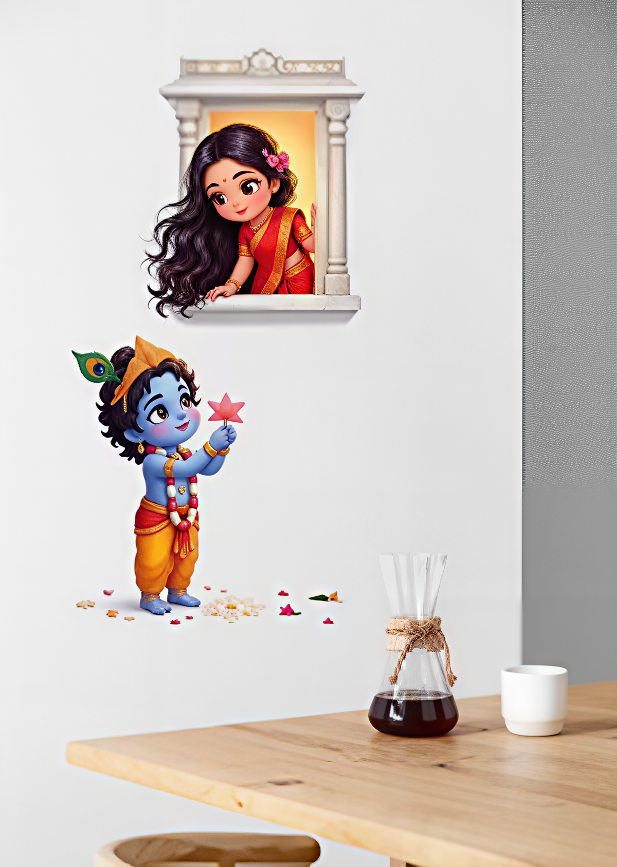 Divine Krishna Ji With Radha Rani Love Wall sticker Self-Adhesive Vinyl Devotional Sticker for Home and Pooja Ghar