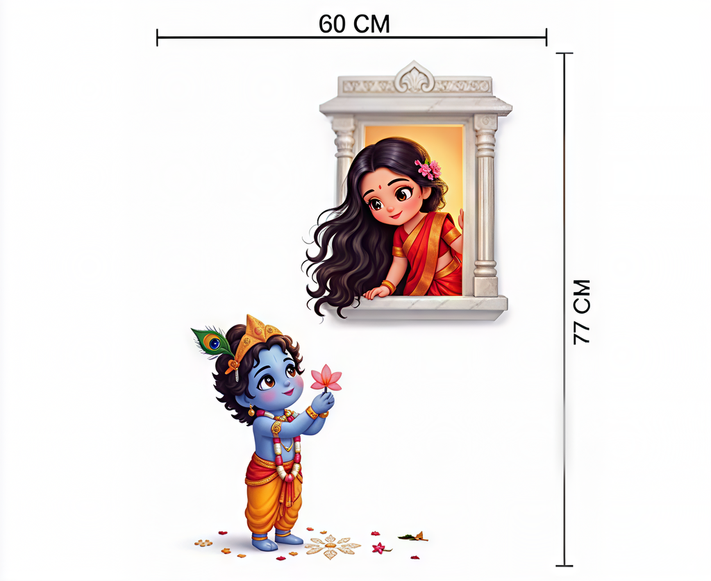Divine Krishna Ji With Radha Rani Love Wall sticker Self-Adhesive Vinyl Devotional Sticker for Home and Pooja Ghar