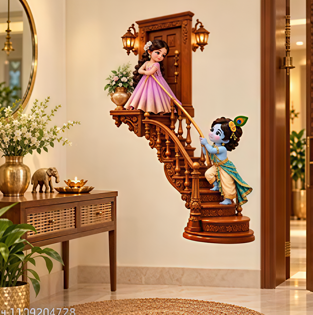 SajaoHatke Cute Radha Krishna Design Wall Sticker for Living Room & Home Decor Bal Krishna & Radha Balcony Self-Adhesive 3D Vinyl Decal for kids room ,Bedroom, Pooja Room Wall Decoration