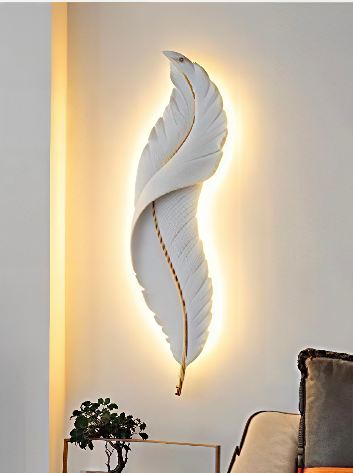 Bedroom Luxury White Living Room Light Fixture Modern Feather Design Indoor Lustre New Resin Lamps siz 60Cm Hight Feets 23Cm L inches (Color White and Gold)