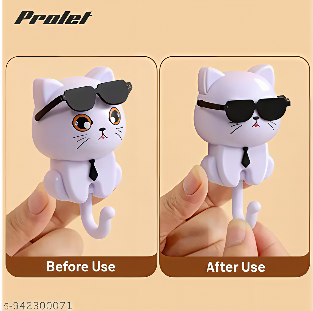 Cute Cat Wall Hooks 4 Pcs Set, Self Adhesive Wall Hooks, Cat Hook, Cartoon Cat Wall Hook, Multipurpose Key Holder Hook, Key Hanger, Wall Mounted Hooks, Bathroom Towel Hook, Kitchen Hanging Hook, Bedroom Door