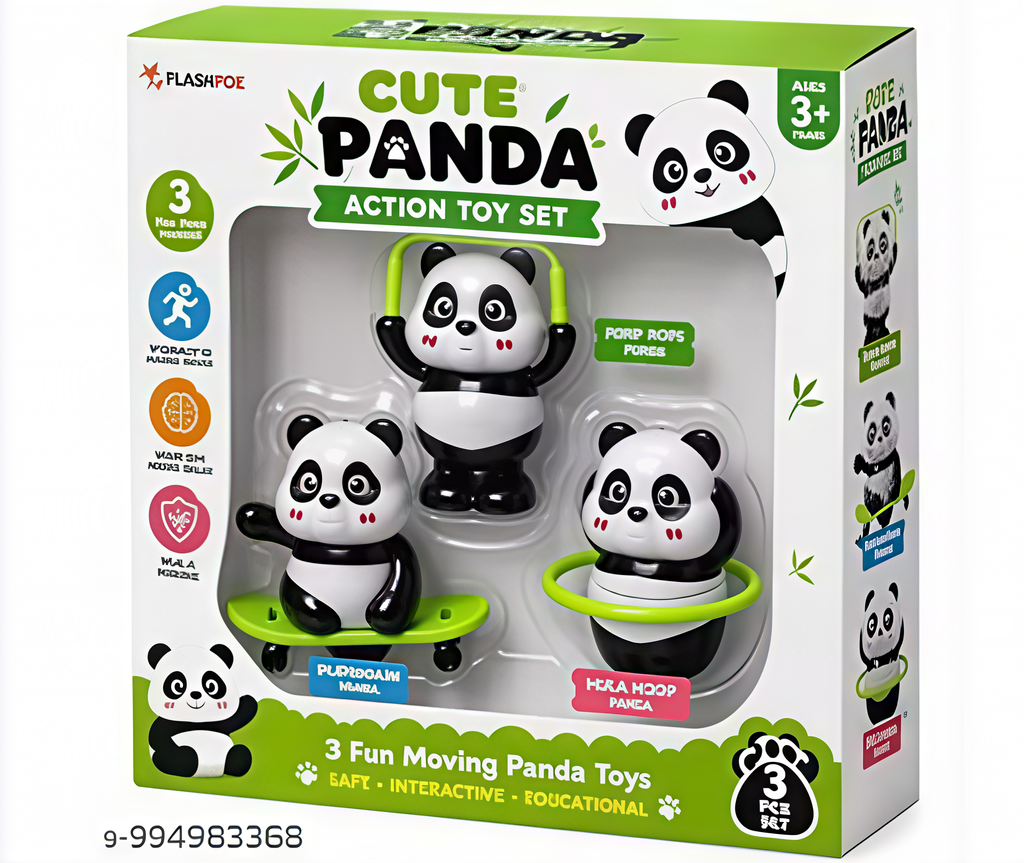 Cute Panda Toy Action Figures Set, Interactive Moving Panda Toy with Rotating Motion, Fun Desk Display Panda Figurines for Kids and Office Decor (3PCS Set)