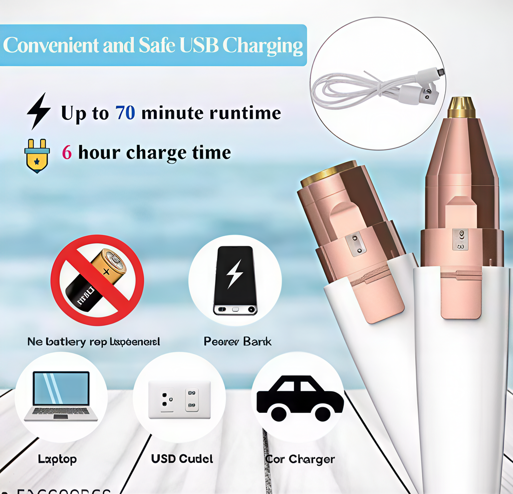 Painless Lip Hair Removel 2 in 1 Hair Removing white Eyebrow Trimmer 2 in 1 painless Eyebrow trimmer and Facial Hair removel 2 in 1 jari flawless and Epilator, Lips Hair Removel, Nose  Hair Removal for women Rechargeable Trimmer with Light and USB