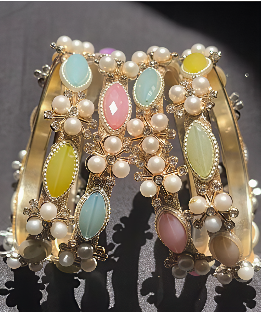 Premium Designer Pearl Stone Bangles Set for Women | Fancy Gold Plated Kada | Bridal, Wedding, Party Wear | Latest Stylish Chudi