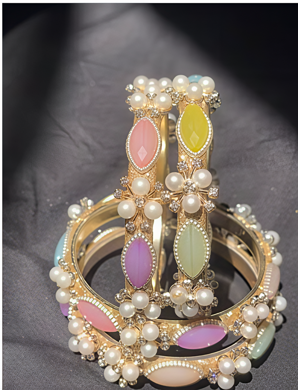 Premium Designer Pearl Stone Bangles Set for Women | Fancy Gold Plated Kada | Bridal, Wedding, Party Wear | Latest Stylish Chudi
