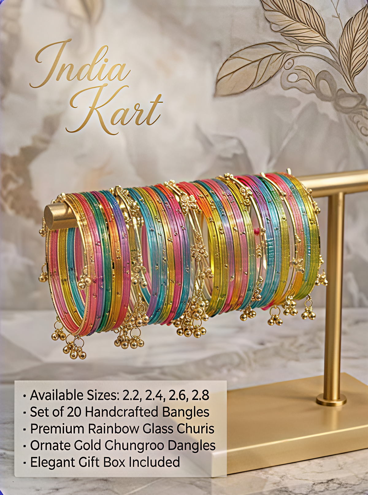 TRENDING KASHIMIRI GHUNGROO WITH NAG BANGLES (LIGHT MULTI COLOR, Set of 20 Bangles)