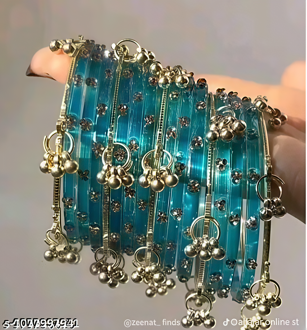 TRENDING KASHIMIRI GHUNGROO WITH NAG BANGLES (RADIUM COLOR)