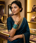 TRENDING KASHIMIRI GHUNGROO WITH NAG BANGLES (RADIUM COLOR)
