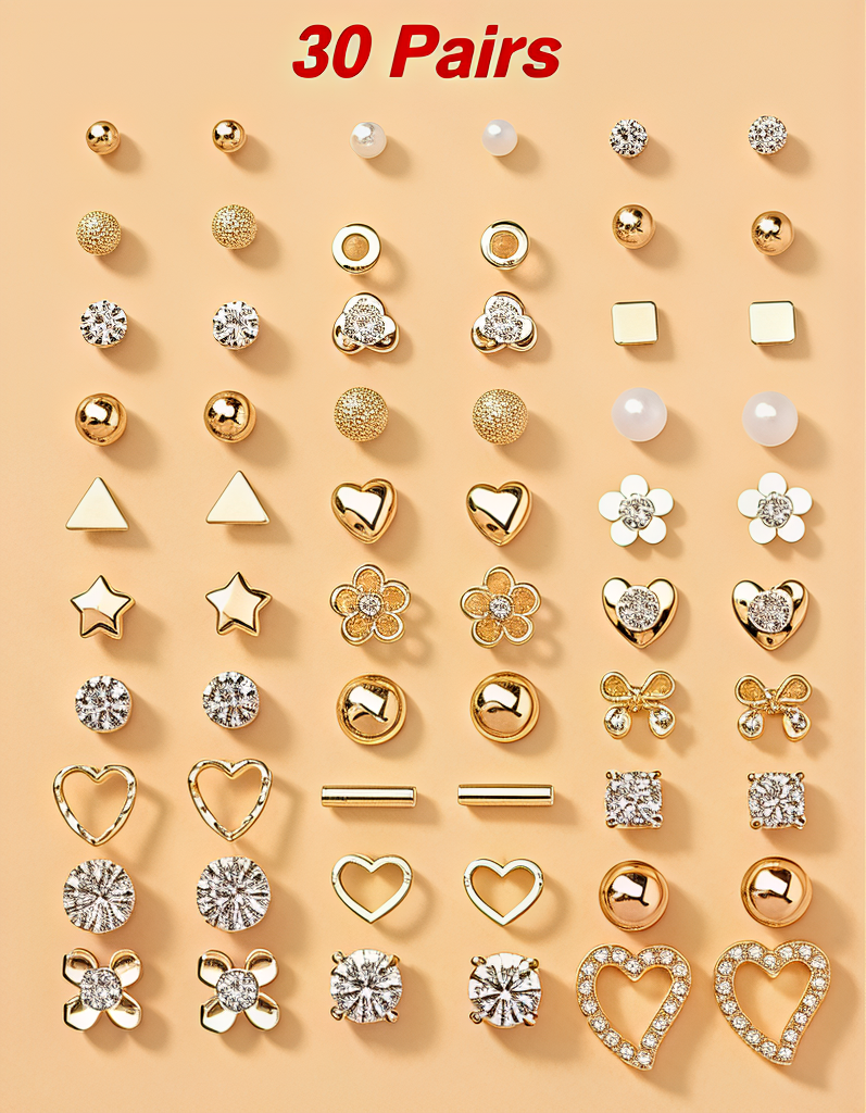 RARE 1 Jewellery For Women Girls Gold Plated Multicolor Pearl & AD Studs Combo of 30 Quirky Pairs