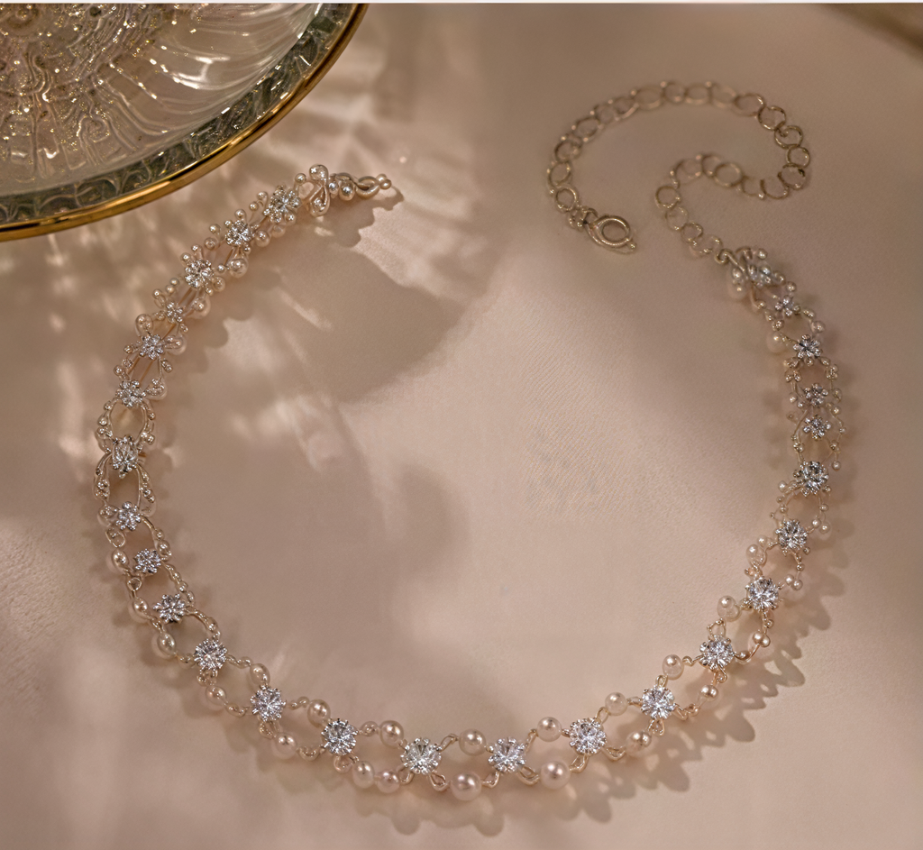 Statement Floral AD Stone Choker Jewelry For Women Elegant Korean Style Design