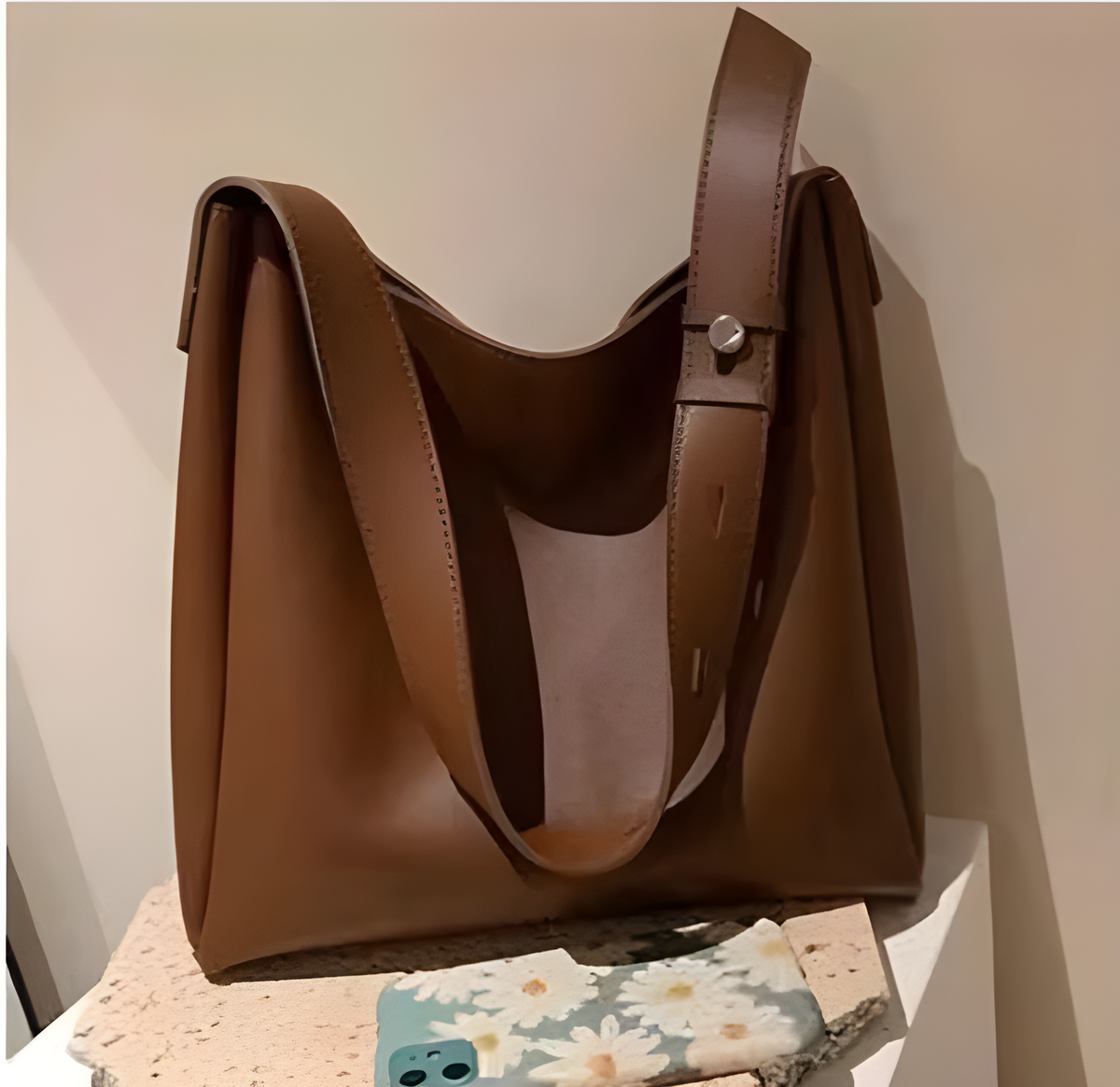 Women Tote Bag Brown Faux Leather Handbags Casual Ladies Shoulder Bags for Shopping. With 1 Big Compartmen