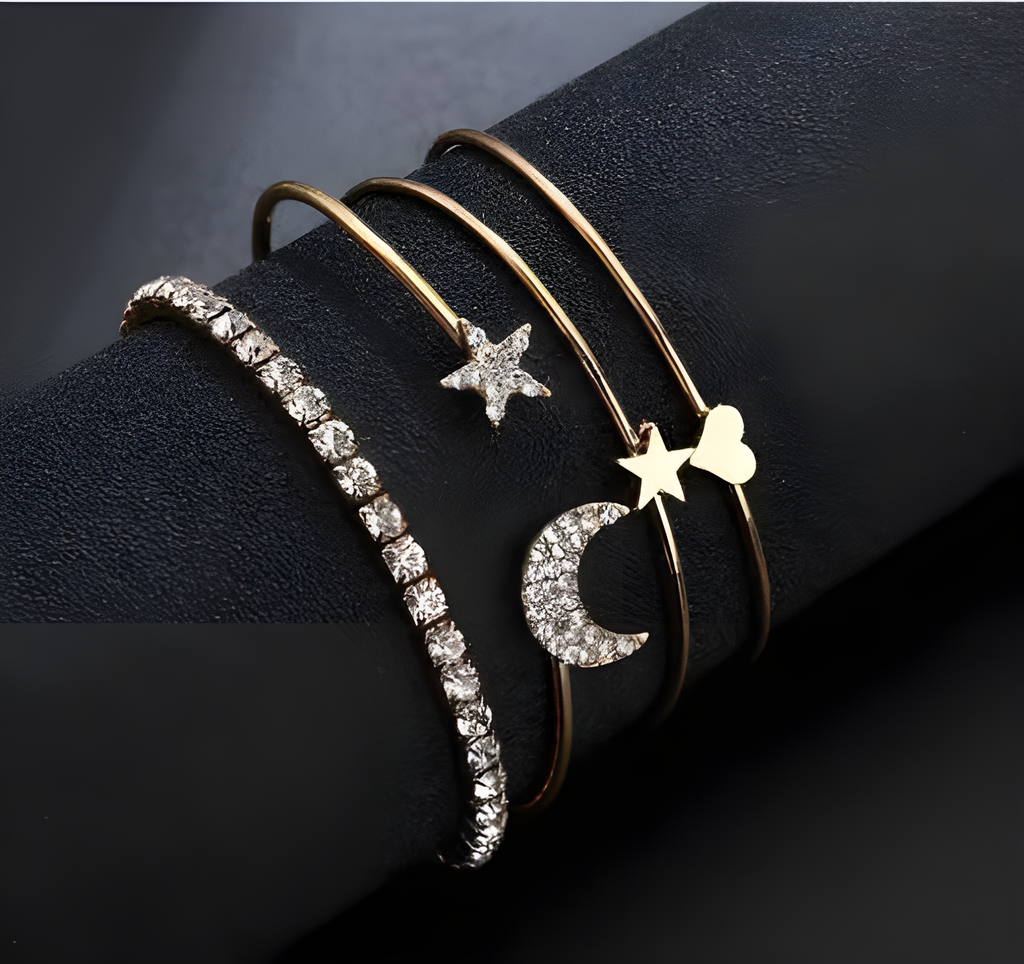 Elegant Combo of 4 Studded Star Moon Heart Bracelet for Women and Girls