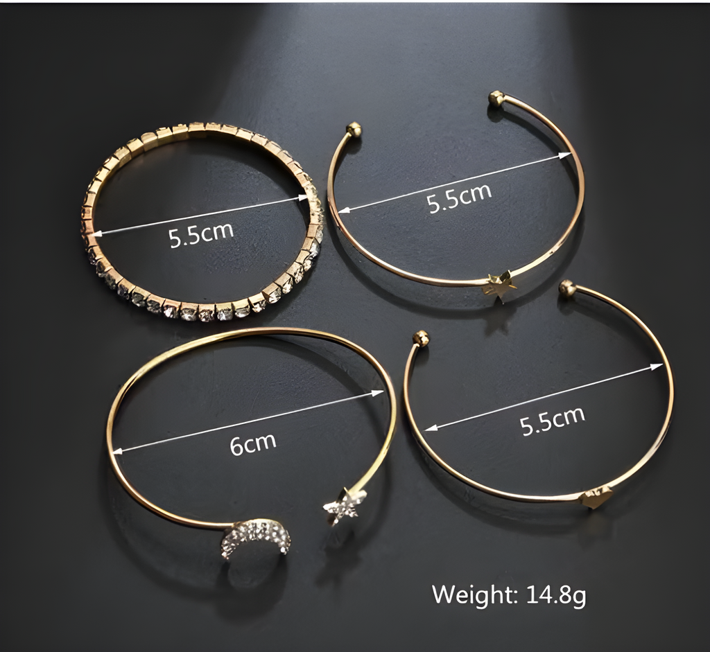 Elegant Combo of 4 Studded Star Moon Heart Bracelet for Women and Girls