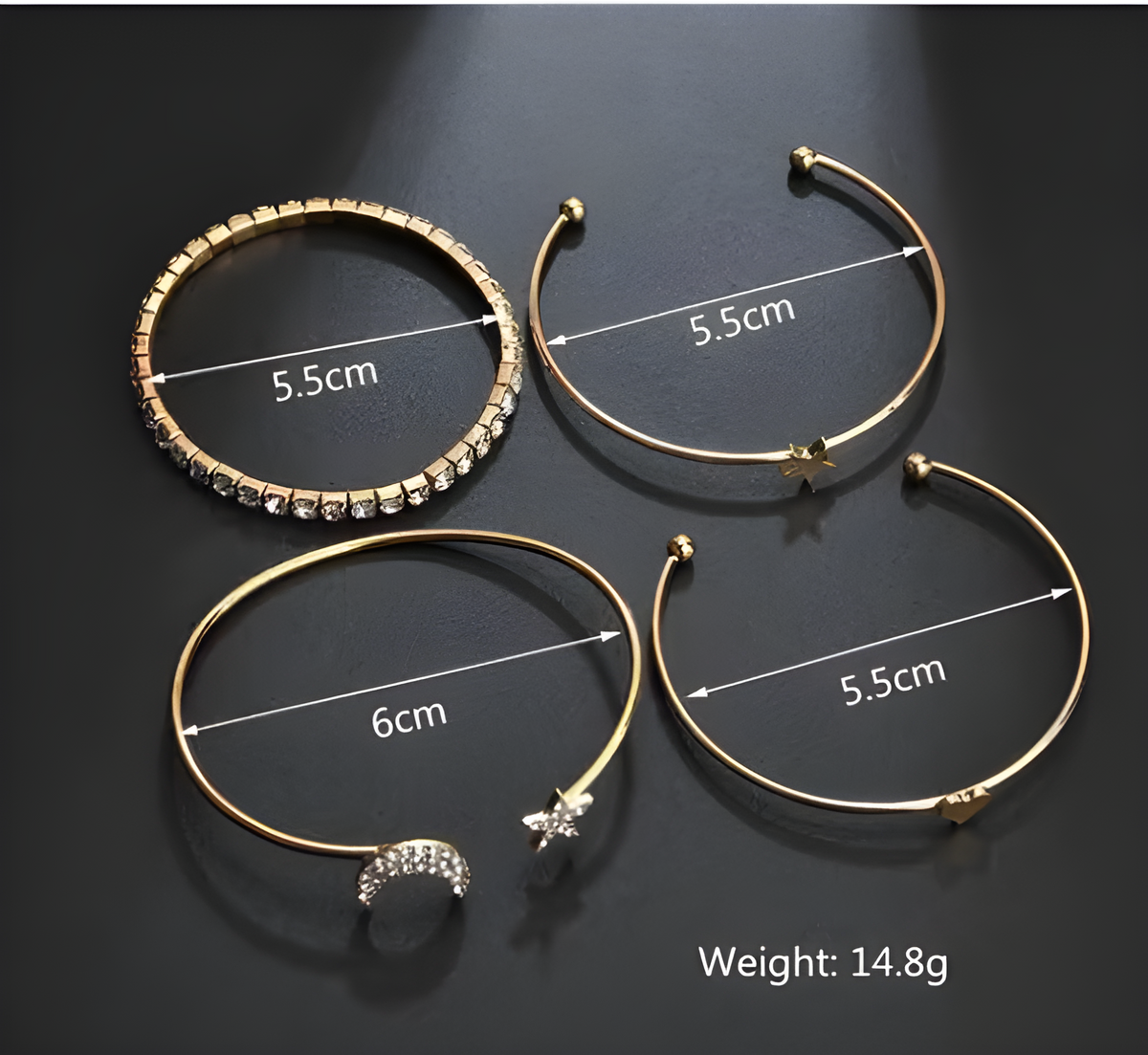 Elegant Combo of 4 Studded Star Moon Heart Bracelet for Women and Girls