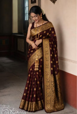 Women's Kanjivaram Soft Maroon Banarasi Silk Saree With Blouse Piece