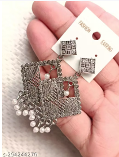 Combo of 4 Pair New Latest Design Drop & Dangles Hoop Jhumki Oxidised Silver Earrings for women/girls