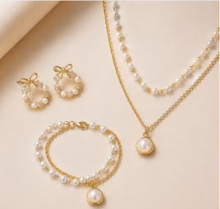 Jewellery set for Womens and Girl, Esthetic, Stylish, & Fancy Korean Necklace, Earrings & bracelet