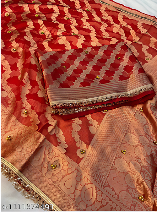 Banarasi Organza Silk Saree for Women with Latest Trending Ghungroo Embellishment, Designer Lace Border, Traditional Ethnic Pattern, Beautiful Party Wear Collection, Wedding Guest Outfit, Festive Celebration and Traditional Occasion Saree