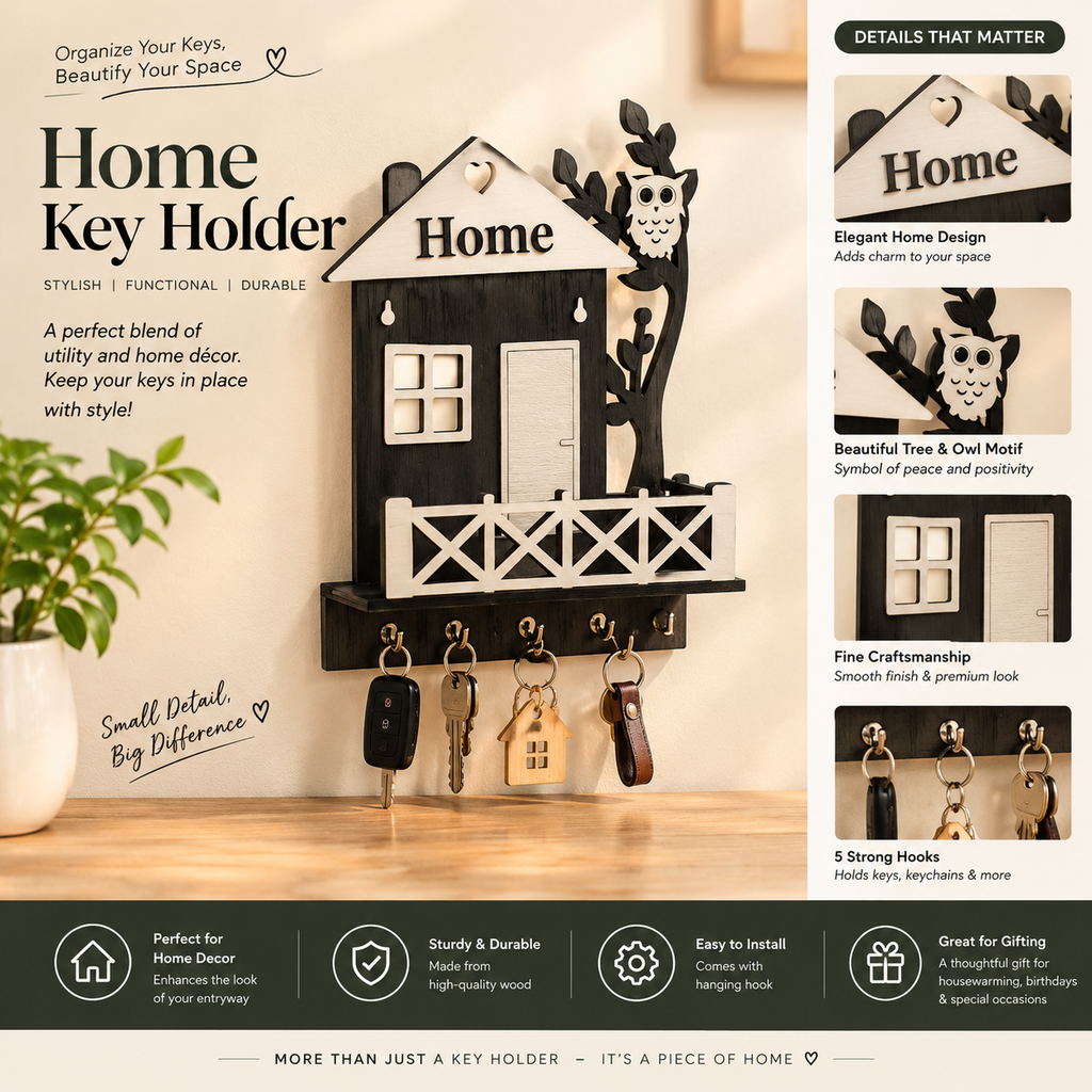 HOME Keychain Holder ( Matte Black and White) Premium Quality