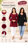 Women Rayon Solid Bell Sleeve Long Top Combo Pack of 2 | Casual Office Wear Tunic Tops | Stylish Korean Style Long Kurti for Women
