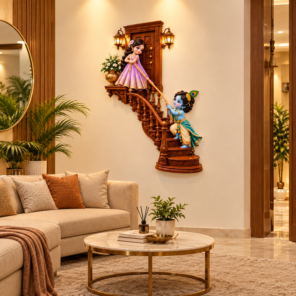 SajaoHatke Cute Radha Krishna Design Wall Sticker for Living Room & Home Decor Bal Krishna & Radha Balcony Self-Adhesive 3D Vinyl Decal for kids room ,Bedroom, Pooja Room Wall Decoration