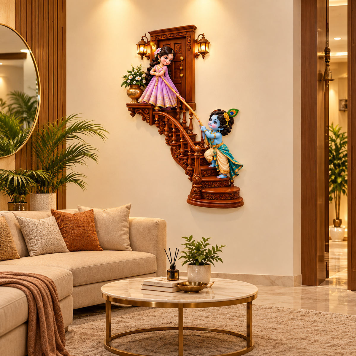 SajaoHatke Cute Radha Krishna Design Wall Sticker for Living Room & Home Decor Bal Krishna & Radha Balcony Self-Adhesive 3D Vinyl Decal for kids room ,Bedroom, Pooja Room Wall Decoration